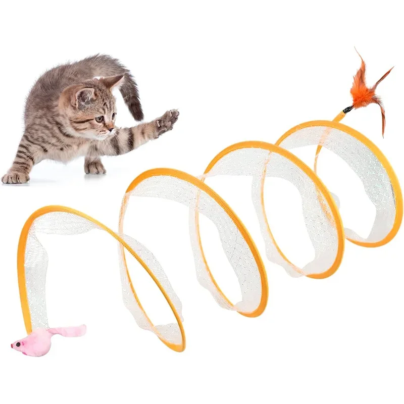 Folded Cat Tunnel S Type Cats Tunnel Spring Toy Mouse Tunnel With Balls And Crinkle Cat Outdoor Cat Toys For Kitten Interactive 1