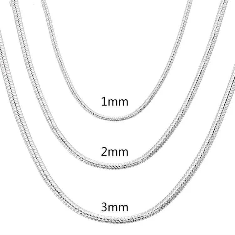 40-75cm 925 Sterling Silver 1MM/2MM/3MM solid Snake Chain Necklace For Men Women Fashion Jewelry for pendant free shipping 1