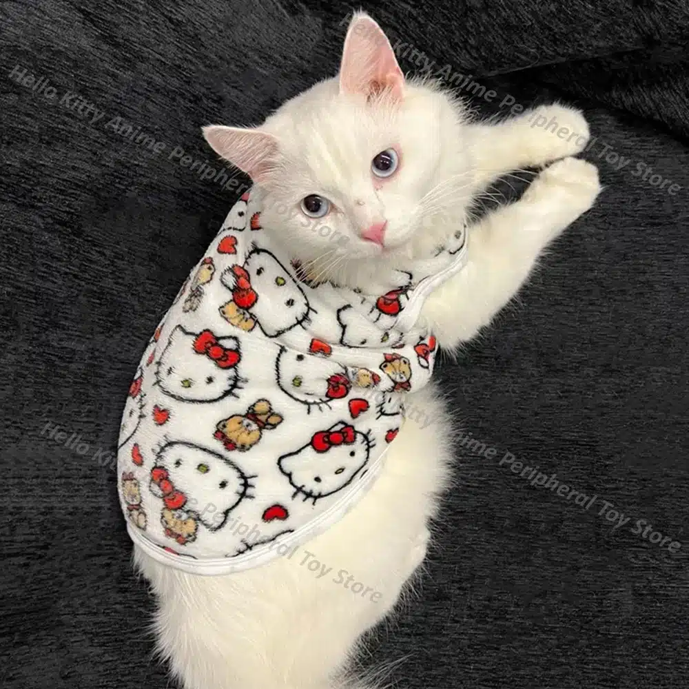 Kawaii Hello Kitty Plush Pet Dog Clothes Sanrio Cat Vest Cartoon Pomeranian Bichon Poodle Clothing Anime Pet Supplies Gifts 1