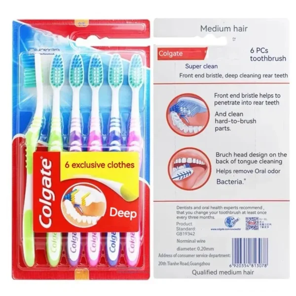 Colgate 6 Packs Toothbrush Tooth Cleaning Family Couple Fine Soft Medium Hair Travel Suit For Men And Women Back Tooth Cleaning 2