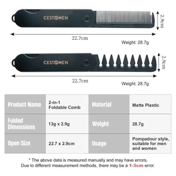 New 2 in 1 Pocket Folding Comb High Quality Wide Tooth Oil Head Comb Beard Combing Barber Hair Clipper Combs Hair Styling Tools 5