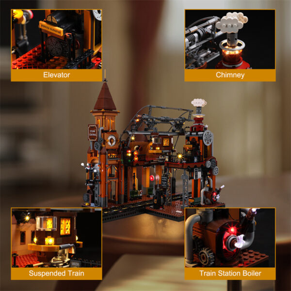 Steampunk Train Station Building Blocks Light Puzzle Model Toys - Image 2