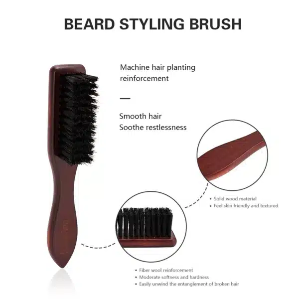 Barbershop Wooden Handle Boar Bristle Beard Brush Soft Hair Cleaning Brush Broken Hair Remove Comb Salon Men Beard Shaving Tools 4
