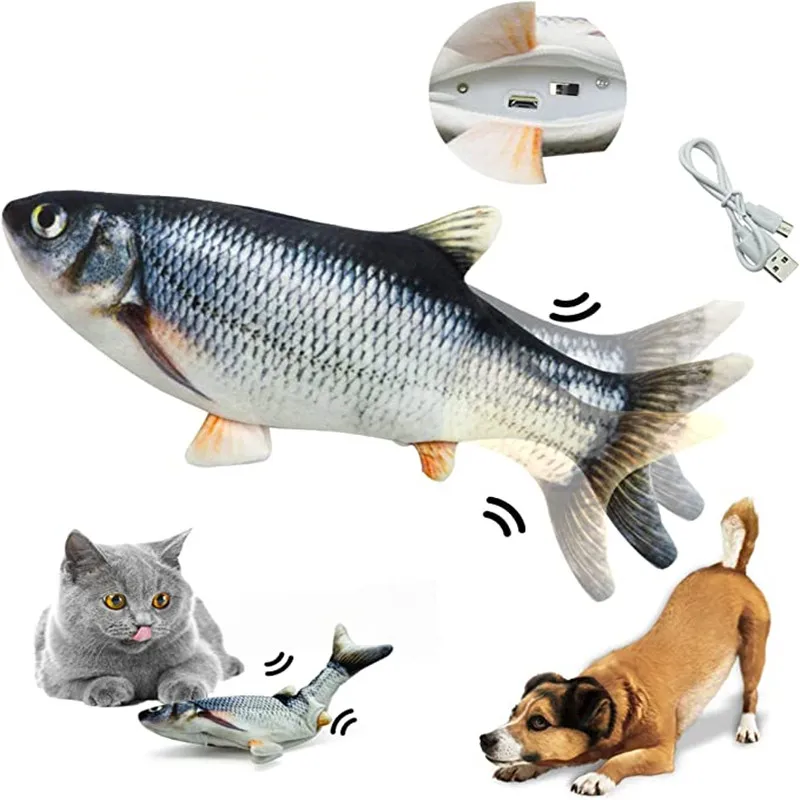 Cat Toys Fish USB Charger Fish Interactive Electric Floppy Fish Cat Toy Realistic Pet Cats Chew Bite Toys Pet Supplies Cats Dog 1