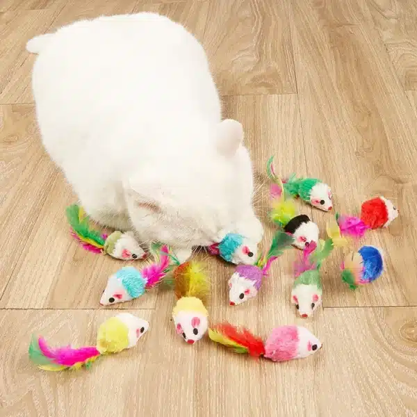 Pet Cat Toys Rabbit Fur False Mouse  Feather Rainbow Mouse Toy  Funny Playing Toys For Kitten 3
