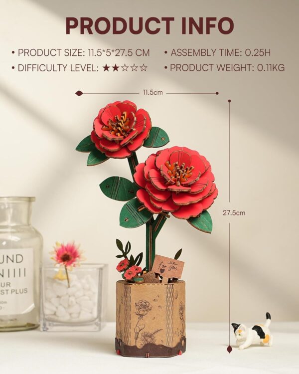 ROBOTIME 3D Puzzle Flowers Wooden Model Kits For Adults To Build, Artificial Flowers For Decoration, Home Decor Accessories Living Room, Gifts For Women On Valentine's Day, Flower Bouquet TW031 - Image 3