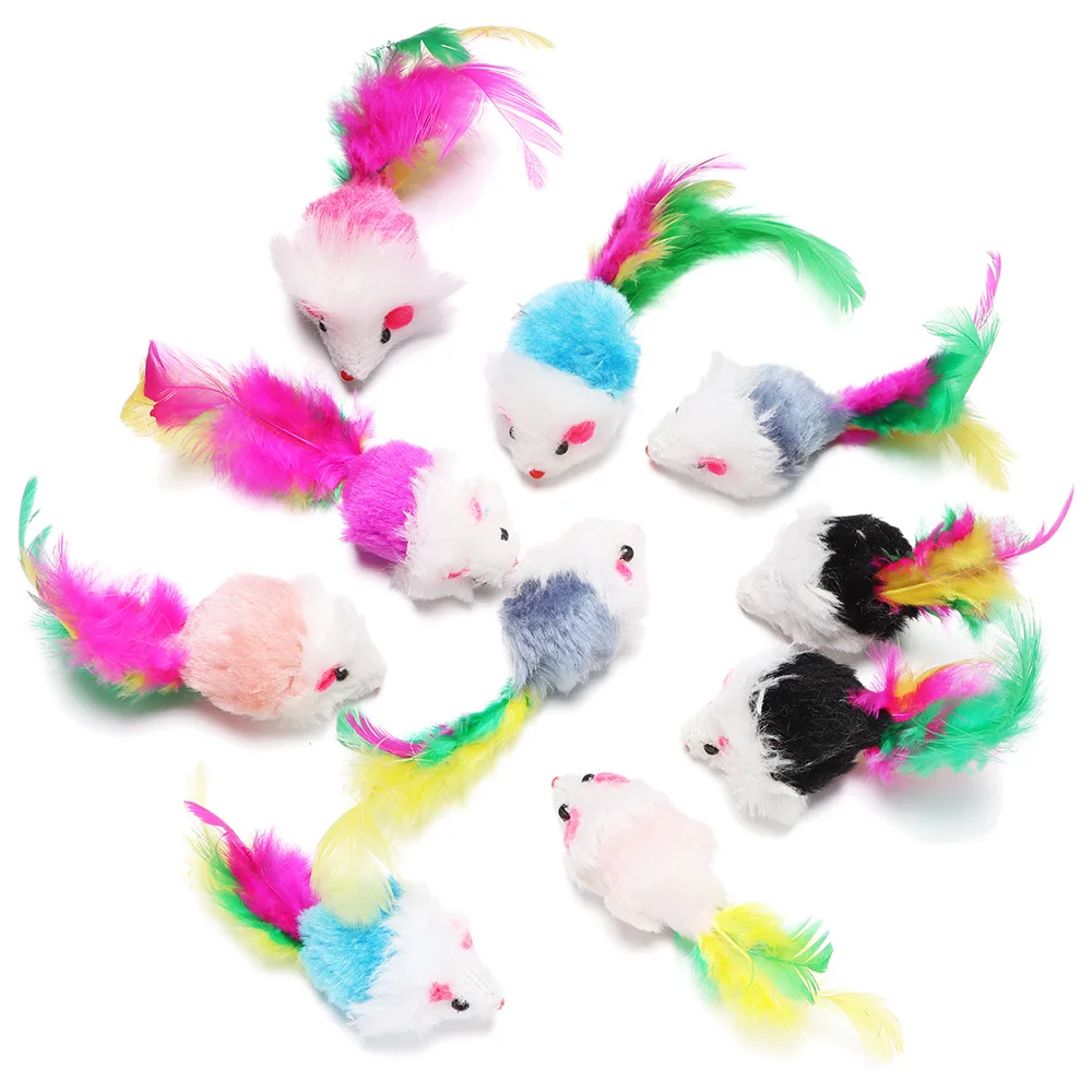 10 Pcs New Plush Cat Mouse Toys Mice Rattle Set Interactive Pet Toy for Kittens Assorted Catnip Toys with Colorful Feather Tail 1