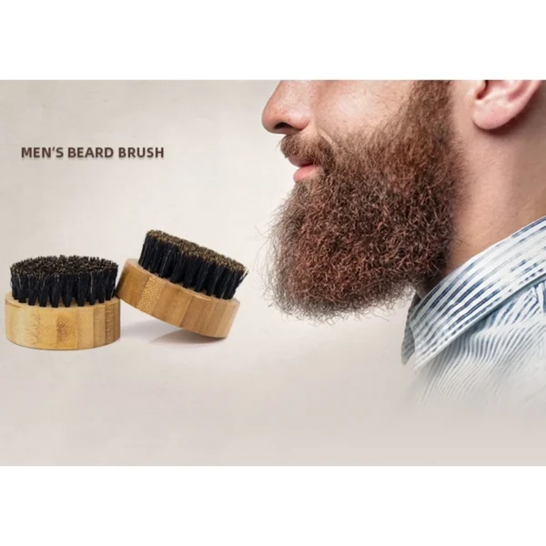 Q1QD Round Handle Beard & Mustache Brush Hair Boar Bristle Beard Brush Massage Comb Men Beard Grooming Tool 2