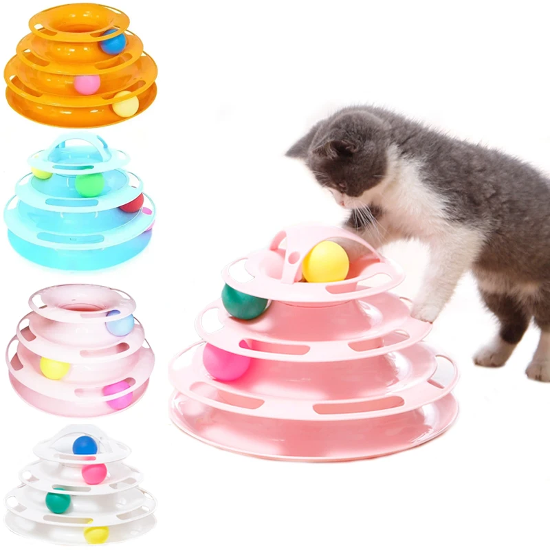 3/4 Levels Cats Toy Tower Tracks Cat Toys Interactive Cat Intelligence Training Amusement Plate Tower Pet Products Cat Tunnel 1