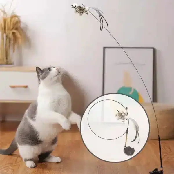 Simulation Bird Interactive Funny Cat Stick Toy Furry Feather Bird With Bell Sucker Cat Stick Toy Kitten Playing Pet Accessories 3