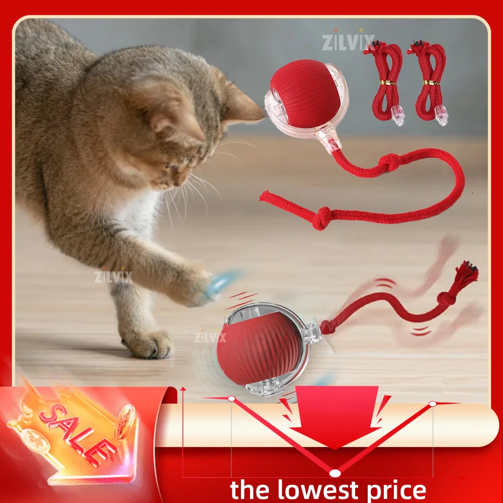 Cat Interactive Ball Toy Automatic Rolling Ball Faux Tail Rechargeable Smart Pet Electric Toy Dog Cat Training Imitate Mouse 1