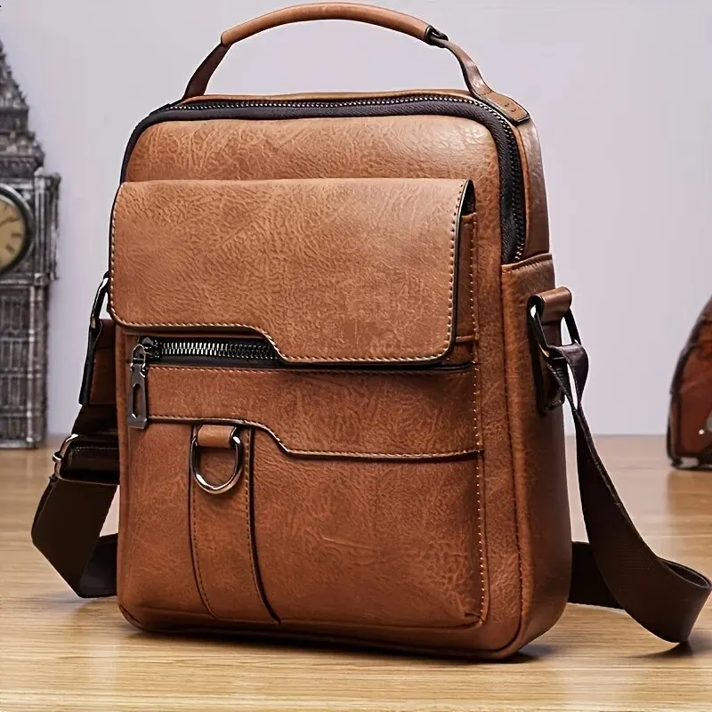 Brand Men Shoulder Bag for 9.7" iPad Men PU Leather Flaps Men's Crossbody Bags Business Flap Male Solid Messenger Bag Travel Bag 1