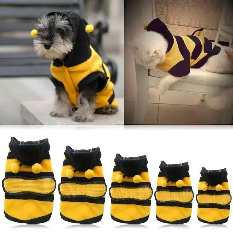 Bee Pet Puppy Coat Apparel Outfit Fleece Clothes Dog Cat Hoodie Fancy Costume  Halloween Cosplay Sweater Dog Hoodies 1