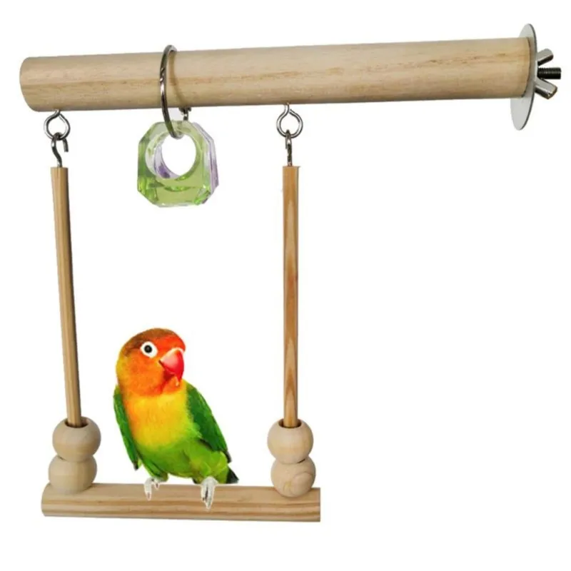 Bird Swing Toy Wooden Parrot Perch Stand Playstand with Chewing Beads Cage Sleep Stand Play Toys for Budgie Birds 1