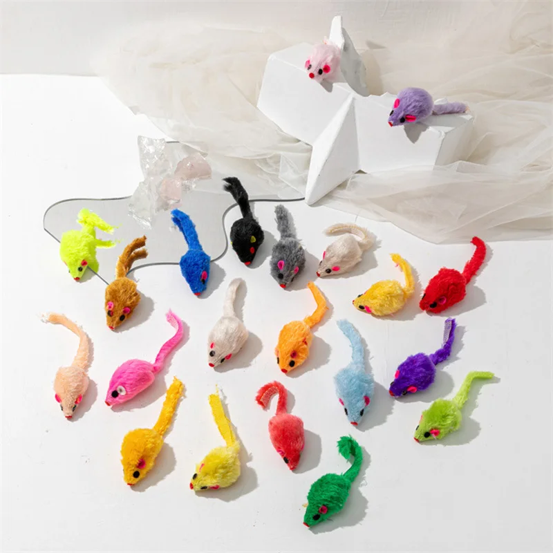 Pet Cat Toys Rabbit Fur False Mouse  Feather Rainbow Mouse Toy  Funny Playing Toys For Kitten 1