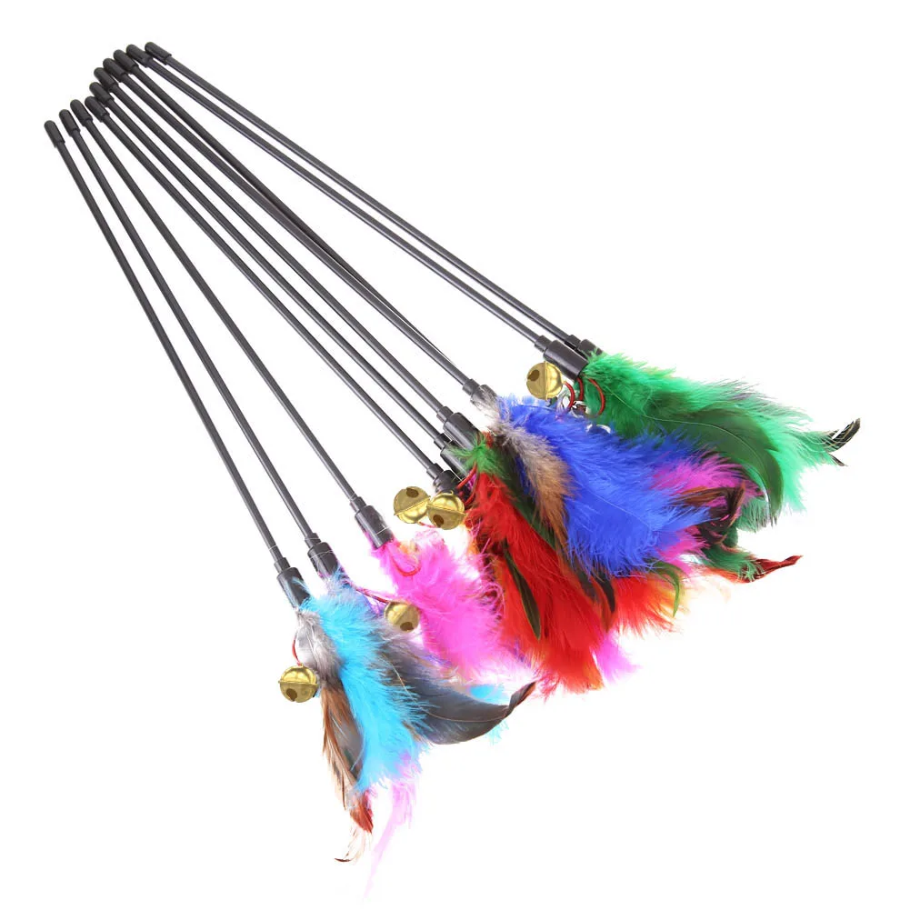 5pcs/set Cat Interactive Wand Colorful Feather Chicken Feather Cat Stick Bell Portable Creative Fashion Novelty Pet Cat Supplies 1