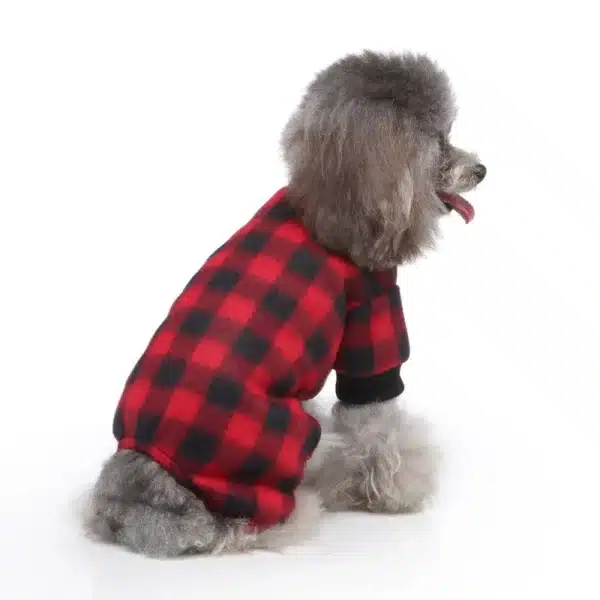 Dog Pajamas Winter Plush Plaid Pet Pjs Home Wear Comfy Four Legged Puppy Clothes Red Black for Small Medium Dogs Cats Apparel 3