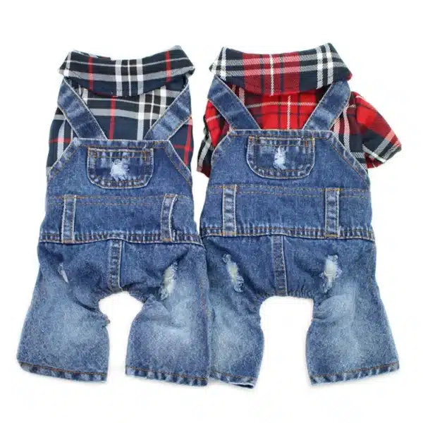Spring Pet Dog Jumpsuit Denim Overalls for Dogs Plaid Jeans Jacket Pants Suit Onesies Small Dog Clothes Yorkie Chihuahua Apparel 2