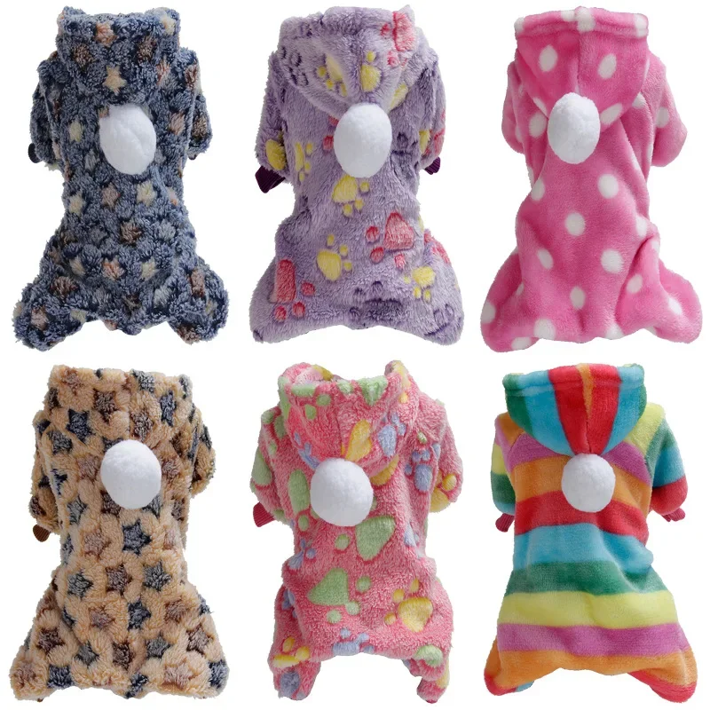 Pet Clothes Flannel Dog Costume Dog Cold Weather Coats Cat Apparel Soft Flannel Doggie Jumpsuit Clothes Pet Four Legged Pajamas 1