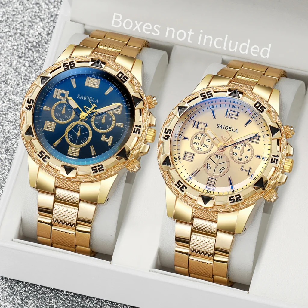 2pcs/set Men Business Watches Fashion Arabic Dial Steel Band Male's Quartz Watch Set (Without Box） 1