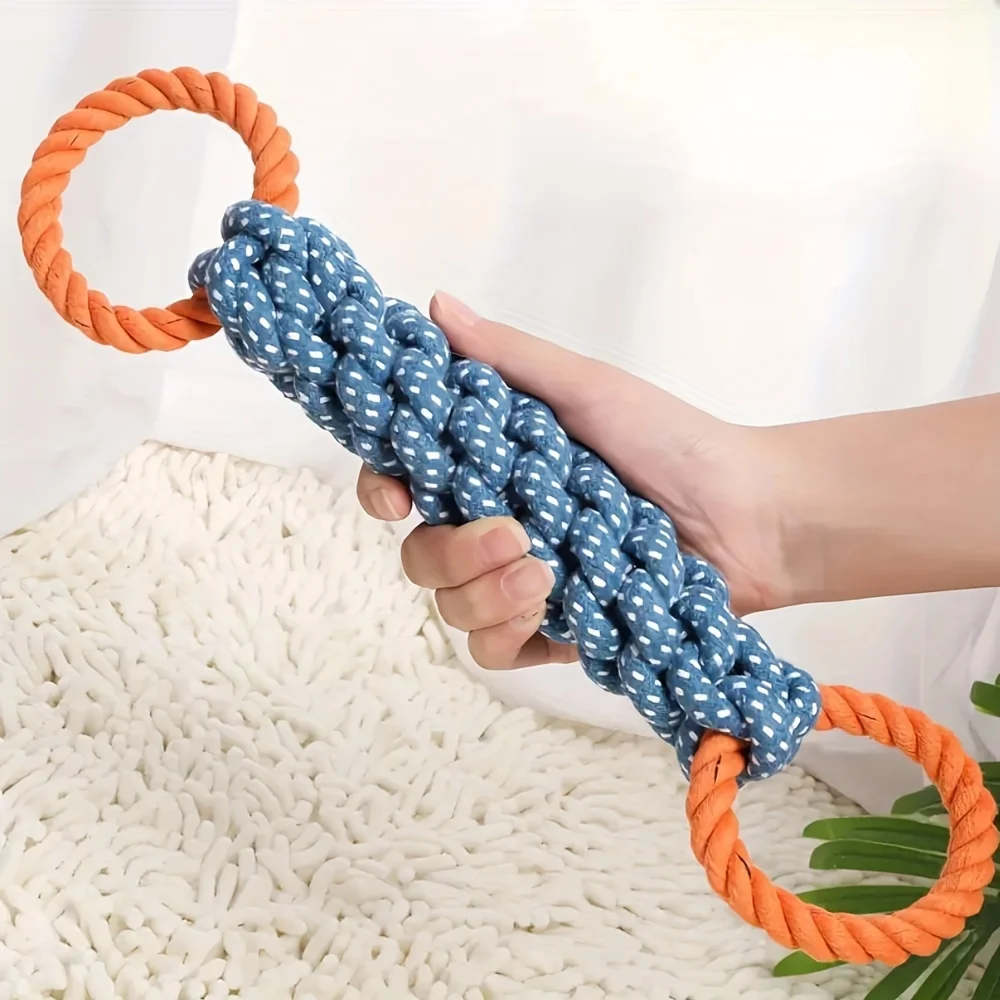 Durable Double-Ring Cotton Blend Dog Rope Toy - Bite-Resistant, Interactive Tug Play For Medium To Large Breeds 1