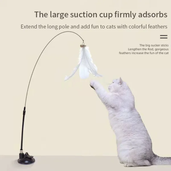 Interactive Cat Toy Handfree Cat Stick Playing Kitten Playing Teaser Wand Toy Suction Cup Bird/Feather Cat Wand Pet Supplies 6