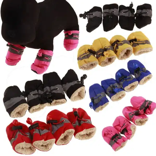 4pcs/set Warm Winter Pet Dog Boots Waterproof Puppy Shoes Protective Anti-slip Apparel for Small Dog Puppy Dogs Socks Booties 2