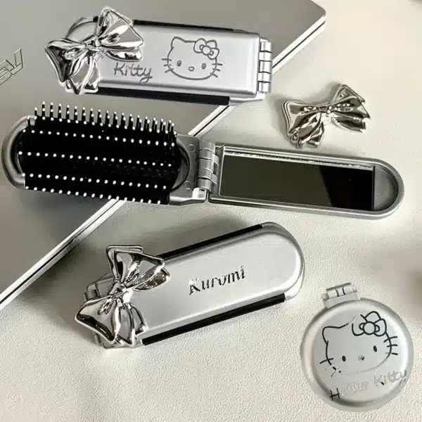 1 piece of Hello Kitty Sanrio Folding Hair Comb, Hair Style and Mirror Cinnamoroll Anime Portable Travel Comb Tool 1