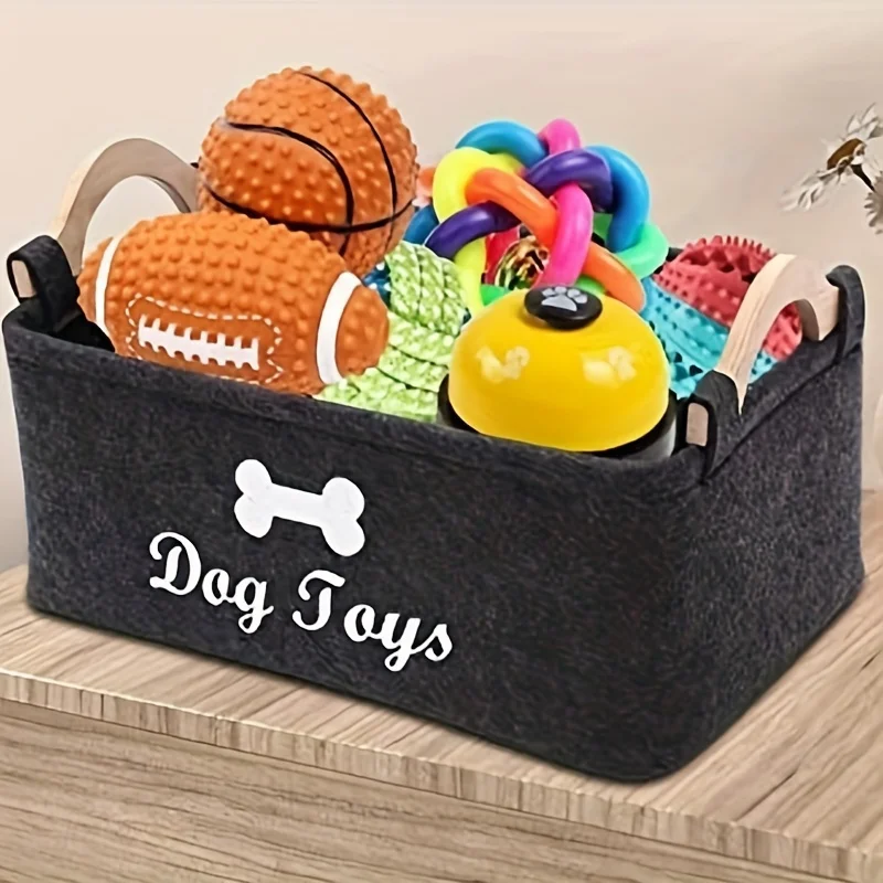 1pc Felt Pet Toy Box, Dog Toy Box, Storage Basket Chest Organizer For Organizing Pet Toys, Blankets, Leashes And Food 1