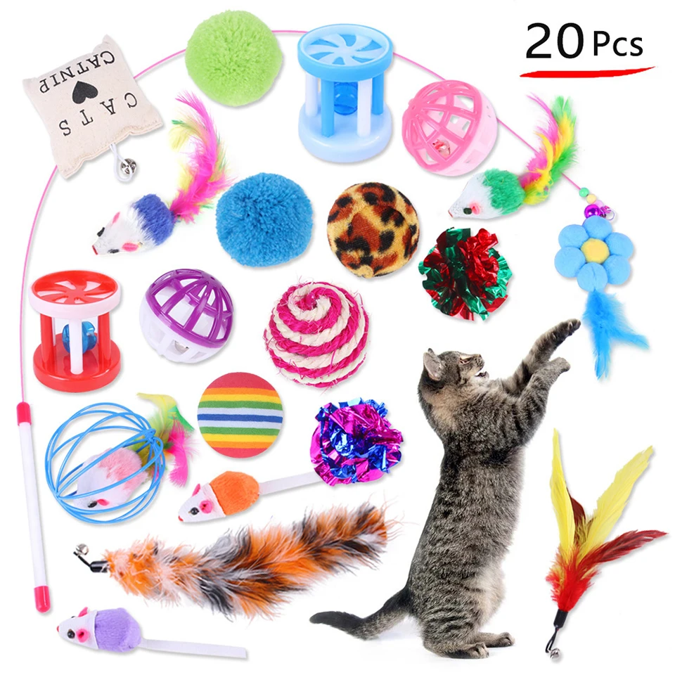 DualPet Kitten Toys Variety Cat Toy Combination Set Cat Toy Funny Cat Stick Sisal Mouse Bell Ball Cat Supplies 20 Piece Set 1