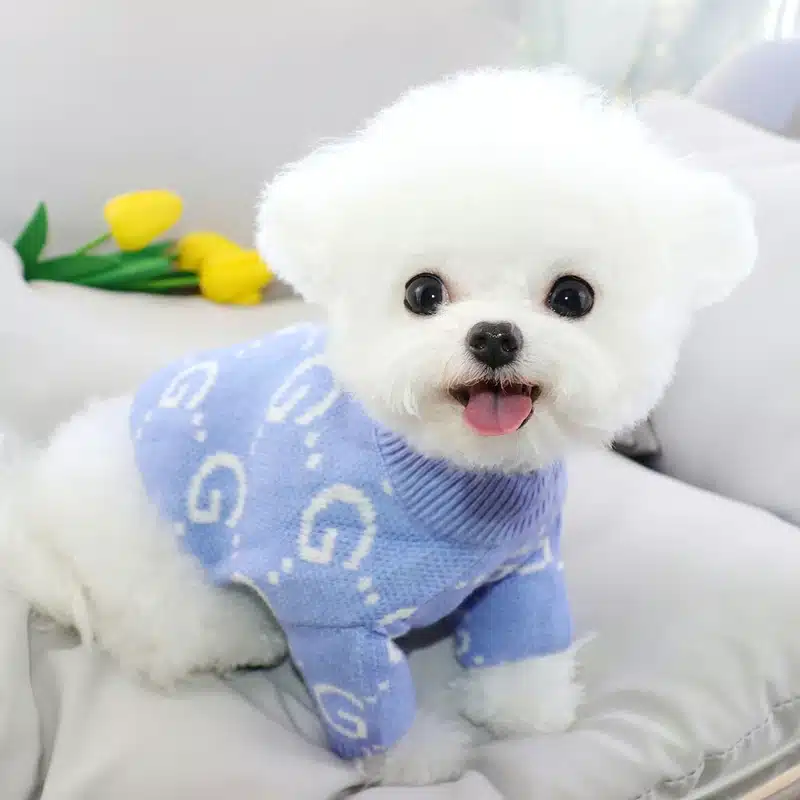 Blue Dog Sweater Creative Letter Puppy Knit Sweater Pet Fall/Winter Apparel Teddy Warm Pullover Bichon Soft Home Clothes 1