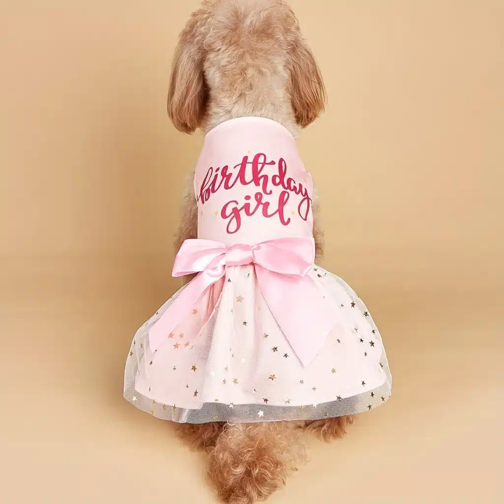 Dog Dress Girl Dog Clothes Pet Apparel Doggie Pink Bowknot Tulle Cat Sequin Clothing Pup Dresses Doggy  Attire Birthday 1