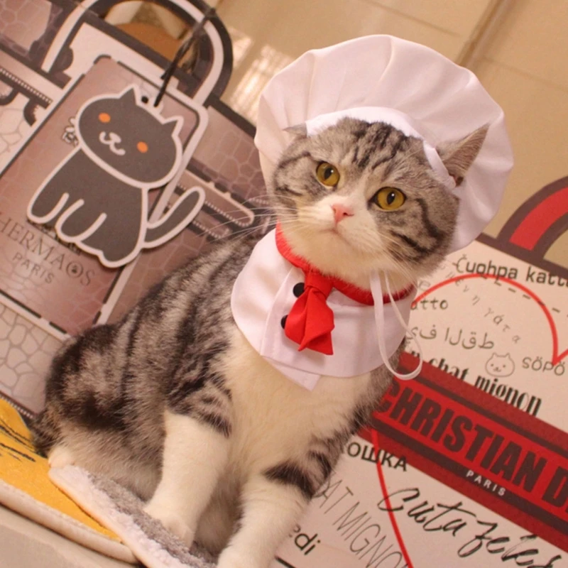 Cats Chefs Hat Suit Polyester Pet Clothing Pet Culinary Costume Charm Pet Apparel Suitable for Cats and Small Dogs 1