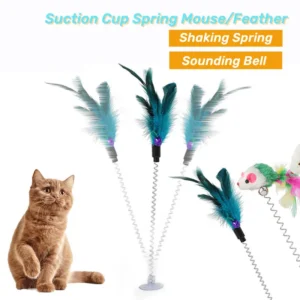 Spring Cat Toy Interactive Suction Cup with Spring Mouse Feather Pet Toy Random Color Cat Accessories 1