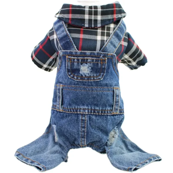 Dog Cat Denim Plaid Jumpsuit Hoodie Pet Puppy Jean Jacket Spring/Autumn Clothes Apparel 4 Colours 6