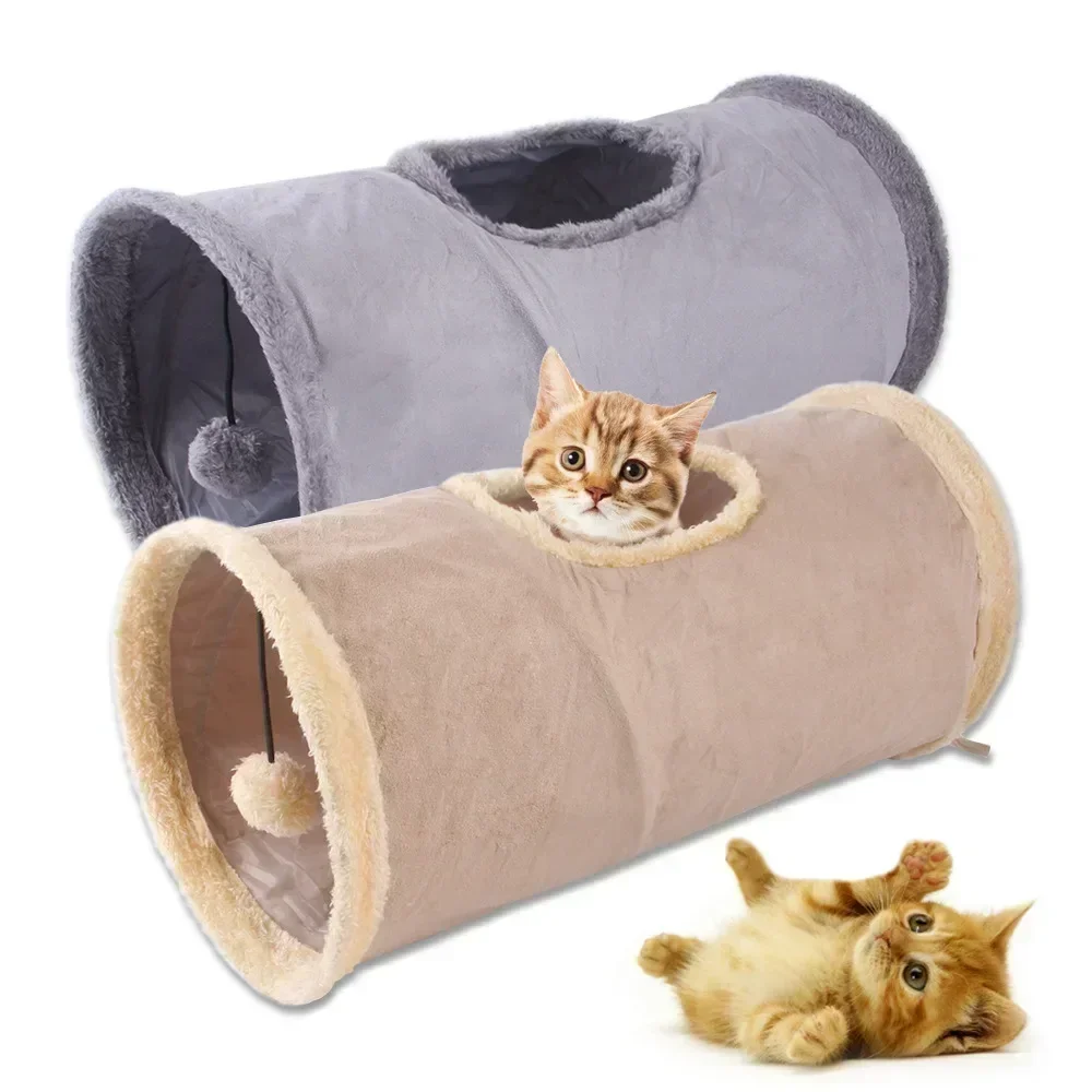 Collapsible Cat Tunnel Suede Fabric Puppy Rabbit Play Chase Hide Tunnel Tube Indoor for Game Exercising Hiding Training Pet Toys 1