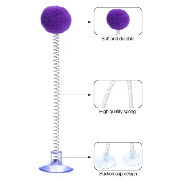 1pc Fur Ball Spring Cat Toy Suction Cup Multicolored Teaser Wand Pet Interactive Toys Cat Scratcher Toys Supplies Random Color 5
