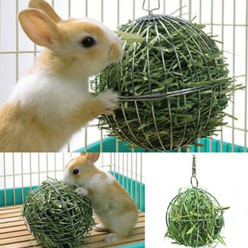 Stainless Steel Pet Rabbits Toys Round Sphere Feed Dispense Exercise Hanging Straw Ball For Guinea Hamster Rat Grass Rack Ball 1