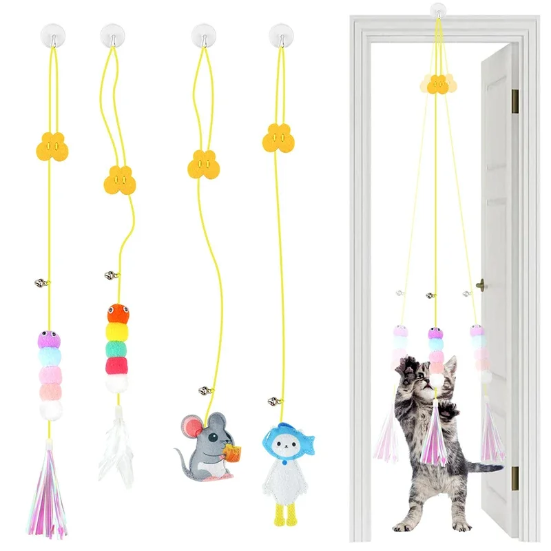 Cat Toy Hang on The Swing Hang on The Door Hang Elastic Feather Toy 1