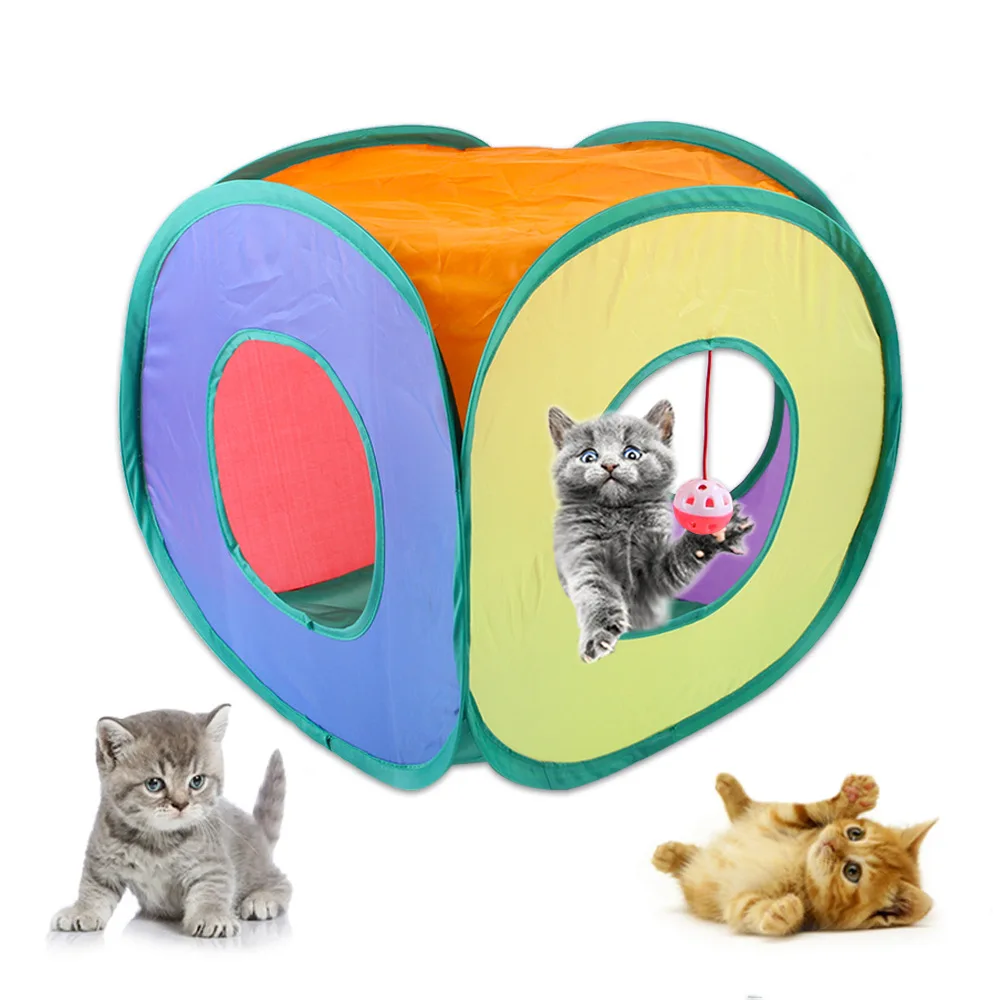 Square Cat Rainbow Tunnel  Store Folding Pet Drill Bucket Cat Toys 1