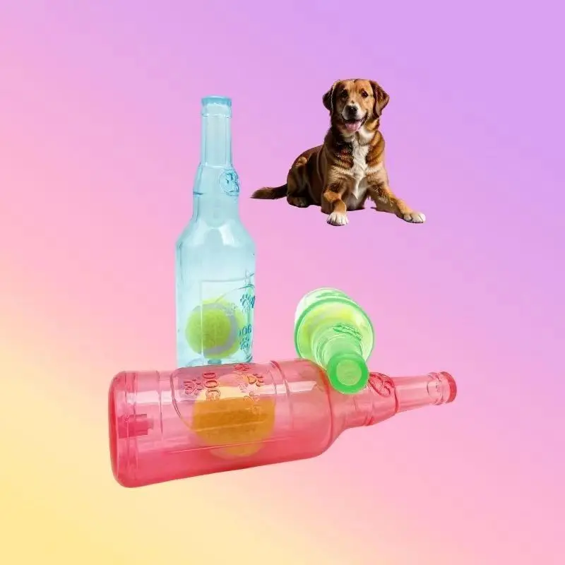 Pet Dog Noise Chewing Toy Beer bottle with tennis ball Dog Toy Squeak Pet Toy Dogs Fun toys puzzle toys 1