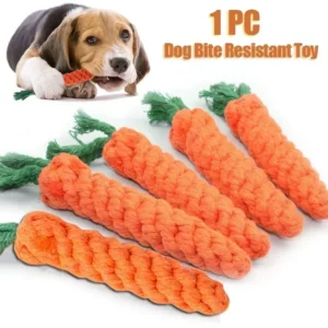 1pcs Carrot Dog Bite Rope Pet Dog Toys Cartoon Chew Toys Durable Braided Bite Resistant Puppy Molar Cleaning Teeth Cotton Rope 1