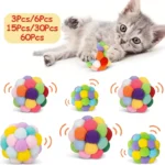 3/60pcs Cat Toys Balls with Bells , Color Cat Pom Pom Balls,Tinsel Sparkle Balls,Interactive Toy for Indoor Cats Kitten 1