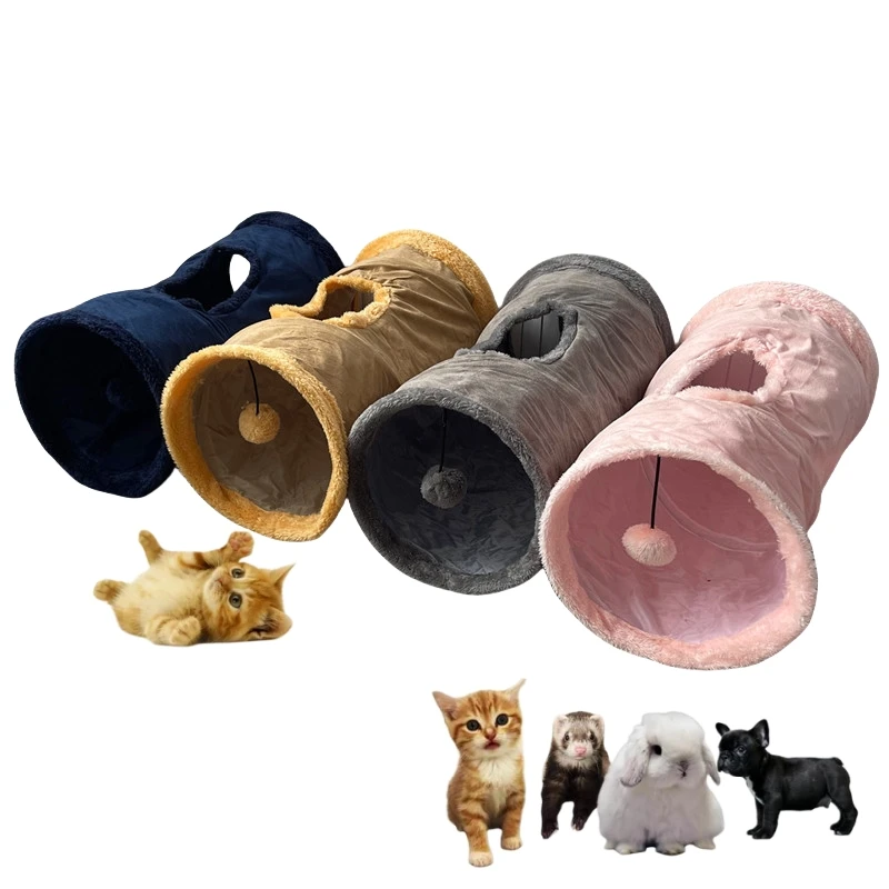 Collapsible Cat Winter Suede Tunnel for Puppy Rabbit Kitten Play Chase Hide Tunnel,Interactive Bedding Toy in 2 ways,3 ways, Cro 1