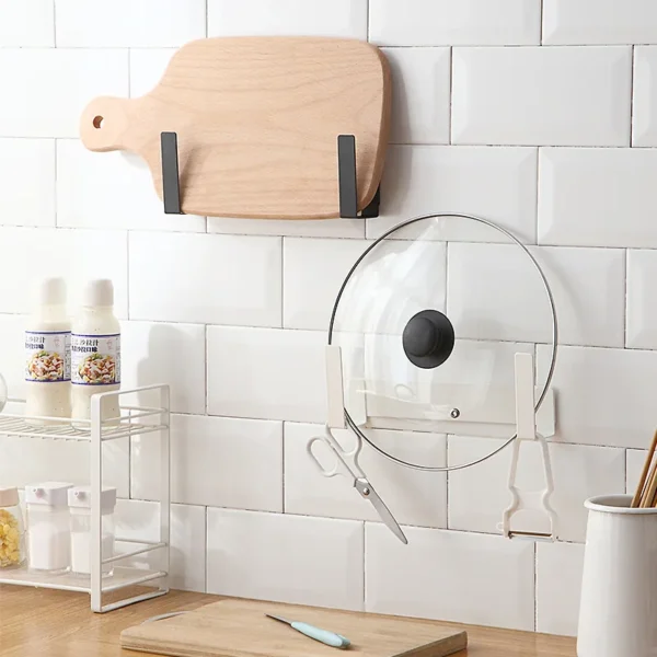 Japanese Simple Punch-free Pot Cover Rack Kitchen Multi-functional Wall Hanging Cutting Board Plastic Wrap Storage Rack 2