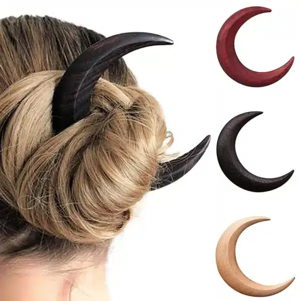 Simple Wood Moon Hair Sticks Hand Carved Wooden Crescent Hair Forks for Women Long Hairpin Comb Styling Fashion Hair Accessories 2