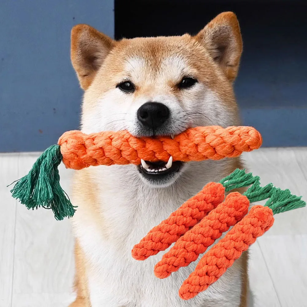 1Pcs Carrot Dog Bite Rope Pet Dog Toys Safe Durable Braided Bite Dog Chew Toys Resistant Puppy Molar Cleaning Teeth Cotton Rope 1