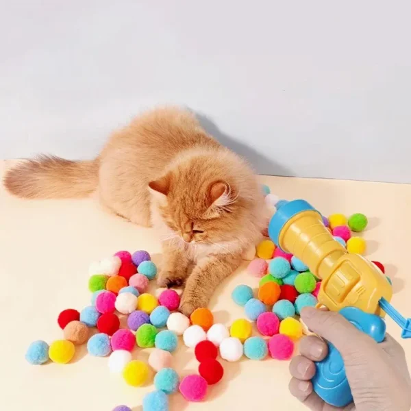 1 Set Cat Plush Toy Gun Plush Launcher Silent Interactive Tool Mini Shooting Gun Games Stretch Plush Ball Toys Pet Supplies 2