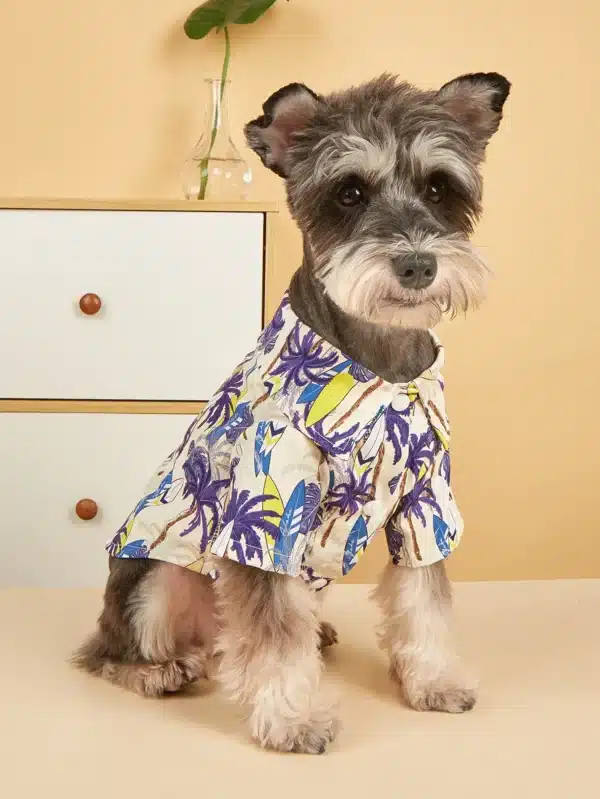 Dog Cloth for Small Dogs Coconut Tree Printed Costume Puppy with  Doggie Plaid Pet Clothes Soft Apparel Attire Hawaii Style 4