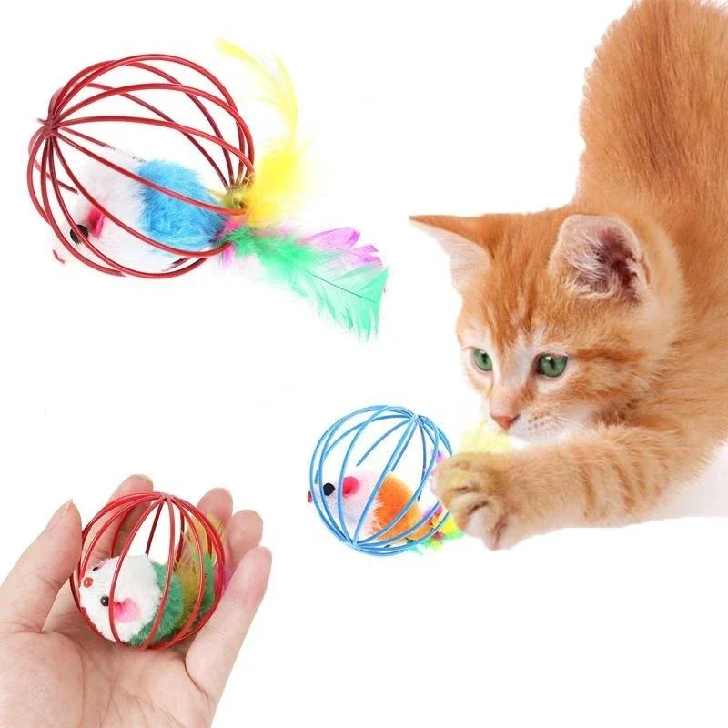 Cat Toy Pet Cat Kitten Playing Mouse Rat Mice Ball Cage Toys Pet Supplies Random Color  аксесуари для котів 1